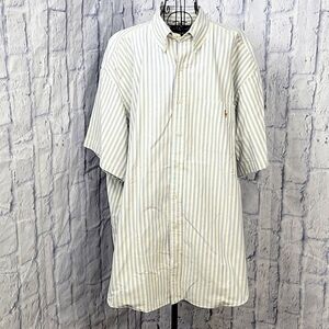 RALPH‎ LAUREN Blue/White/Yellow Striped Oxford Collar White Pony Shirt XXL